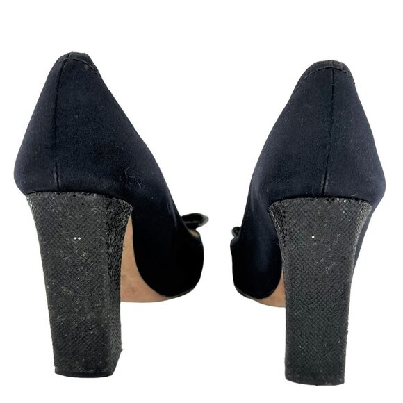 KATE SPADE Black Silk Sparkle Bow Heels Women's Size 6 Evening Pumps - Picture 5 of 8